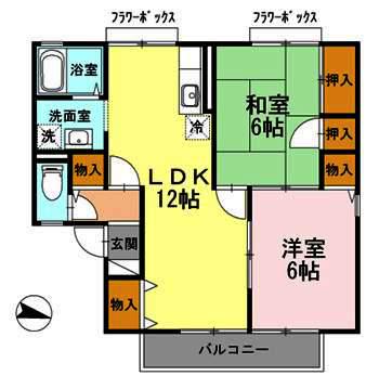 コンフォート三松B棟(2LDK/2階)の間取り写真