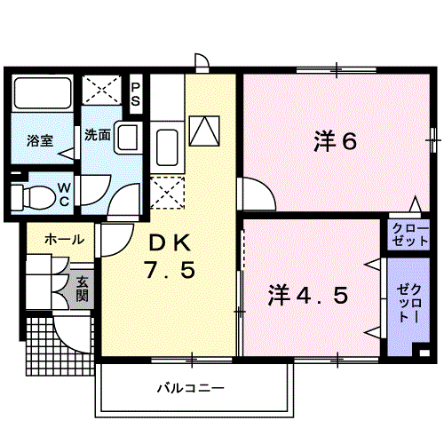 ソレイユ ガーデン A棟(2DK/1階)の間取り写真