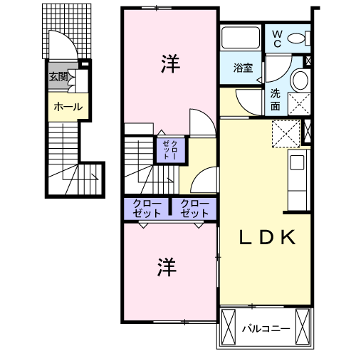 グレイスハーモニー B棟(2LDK/2階)の間取り写真