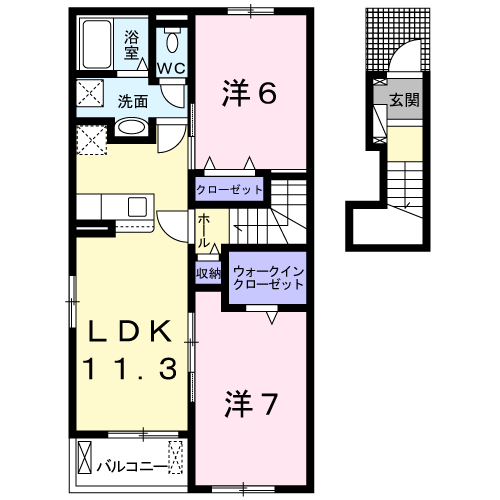 MELLOW Ⅰ(2LDK/2階)の間取り写真