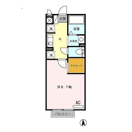 ウィルコート堤(1K/1階)の間取り写真