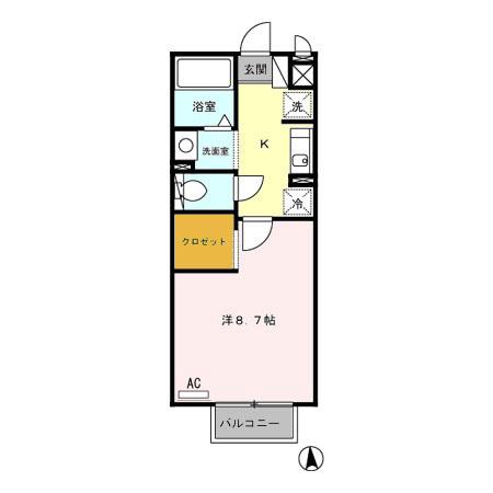 ウィルコート堤(1K/2階)の間取り写真