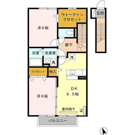 ルミエール三松A(2DK/2階)の間取り写真