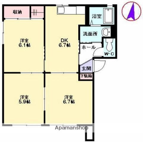 グリーンゲーブルス 弐番館(3DK/2階)の間取り写真