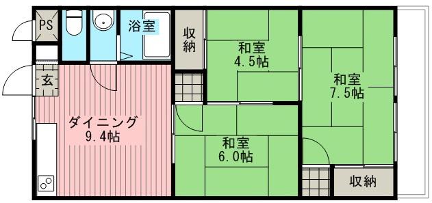 ひまわりマンション(3DK/3階)の間取り写真
