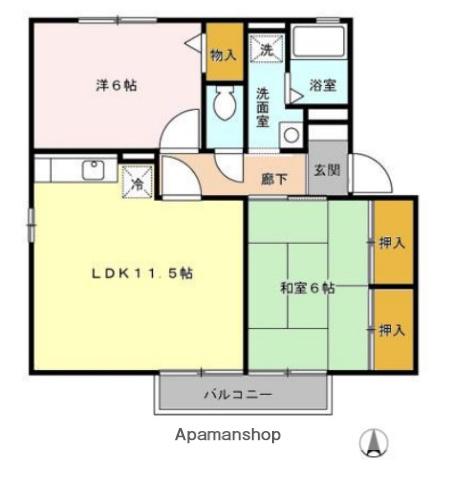 セジュール夢 B棟(2LDK/1階)の間取り写真