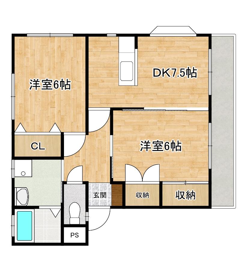 ライフハウス北原(2DK/1階)の間取り写真