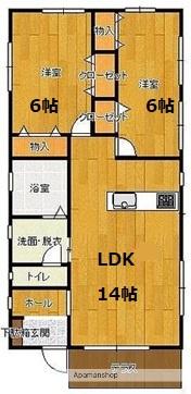 日豊本線 西都城駅 バス乗車時間：7分 平田橋バス停で下車 徒歩10分 1階建 築19年(2LDK)の間取り写真