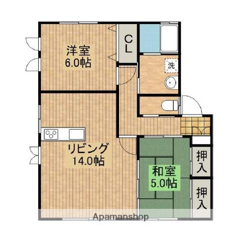ライフハウス北原Ⅱ(2LDK/1階)の間取り写真