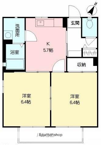 ディアス鷹尾(2K/2階)の間取り写真