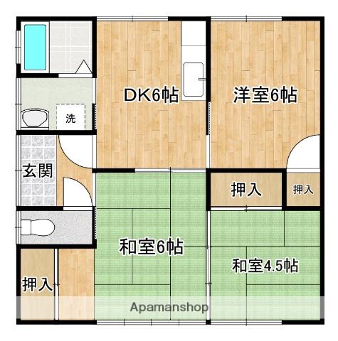 日豊本線 財部駅 バス乗車時間：15分 正ヶ峯バス停で下車 徒歩4分 1階建 築25年(3DK)の間取り写真