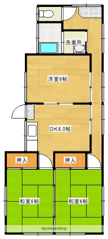 日豊本線 五十市駅 バス乗車時間：5分 簑原バス停で下車 徒歩3分 1階建 築35年(3DK)の間取り写真