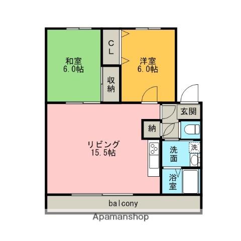 グリーンティアラⅡ(2LDK/3階)の間取り写真