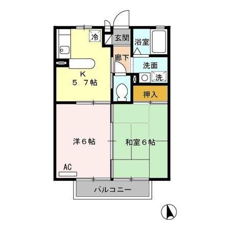 ジェネスカミムラ(2K/2階)の間取り写真