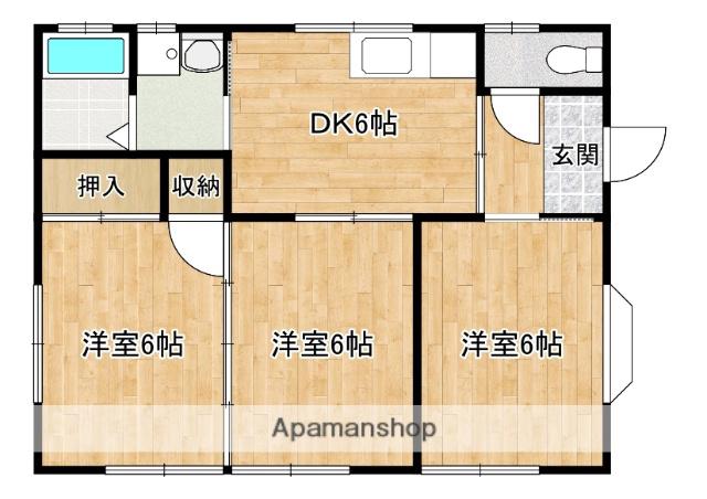 日豊本線 都城駅 バス乗車時間：18分 植木バス停で下車 徒歩15分 1階建 築28年(3DK)の間取り写真