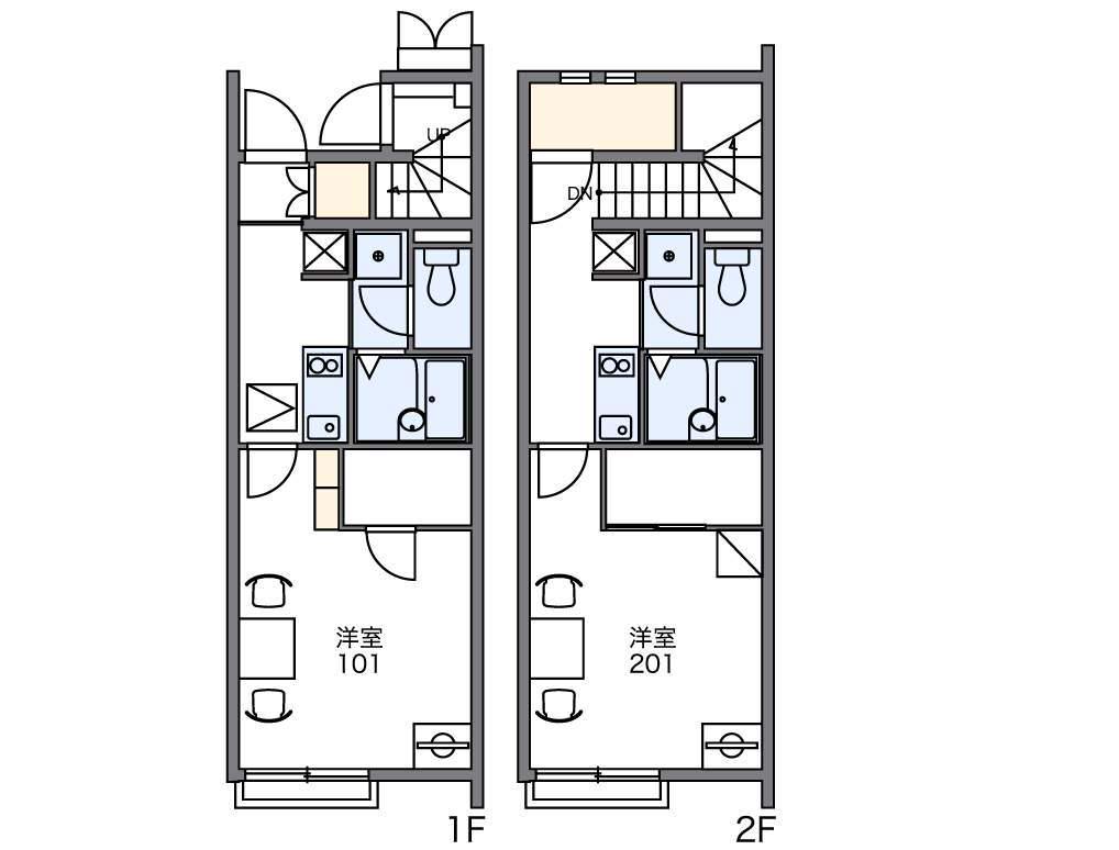 レオネクストエルビエンⅡ(1K/1階)の間取り写真