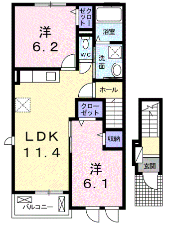 パインフォレストⅡグロウ(2LDK/2階)の間取り写真