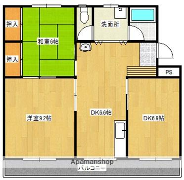 サンハイム都北(3DK/4階)の間取り写真