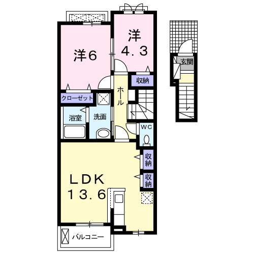 メゾン・ド・コンフォート Ⅰ(2LDK/2階)の間取り写真
