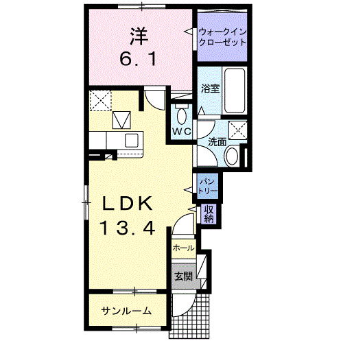 こんね・さくら A(1LDK/1階)の間取り写真
