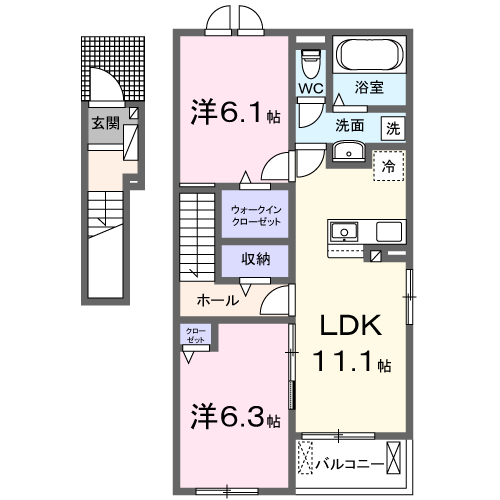 フェニーチェ ミナ Ⅳ(2LDK/2階)の間取り写真