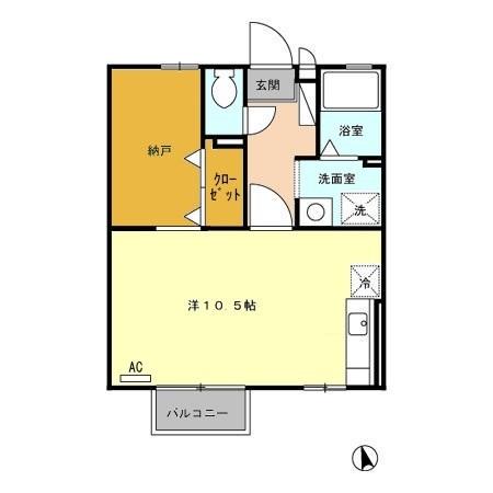 ルミエールA棟(ワンルーム/1階)の間取り写真