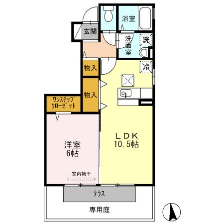 ボヌールB棟(1LDK/1階)の間取り写真