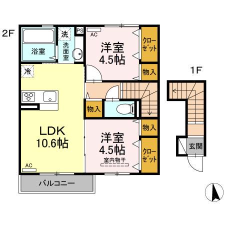 セジュールエクラ B棟(2LDK/2階)の間取り写真