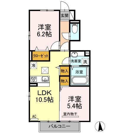 花笑み荘 A棟(2LDK/1階)の間取り写真