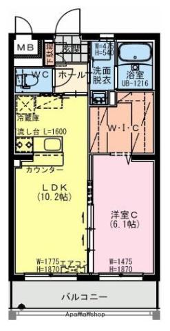 都城年見町Hマンション(1LDK/3階)の間取り写真