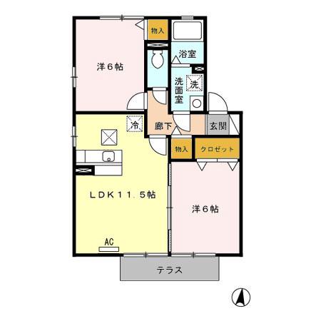 Dコート南横市B棟(2LDK/1階)の間取り写真