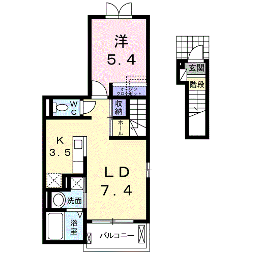 カームリ—ヒル Ⅱ(1LDK/2階)の間取り写真