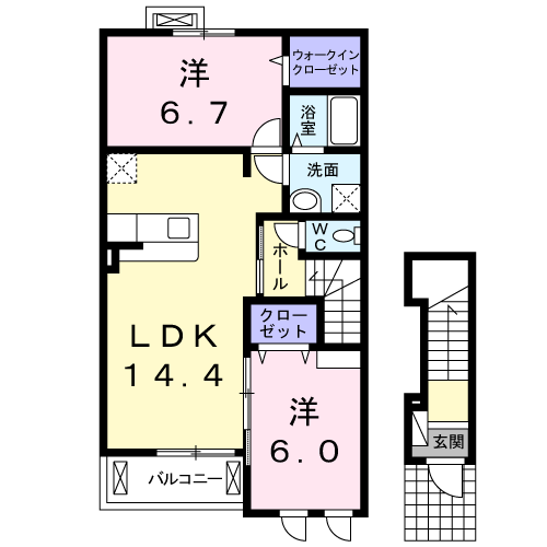 オーブ・ココⅢ(2LDK/2階)の間取り写真
