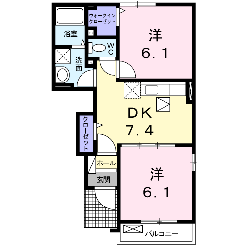 ガーデンハウス フリーデ(2DK/1階)の間取り写真