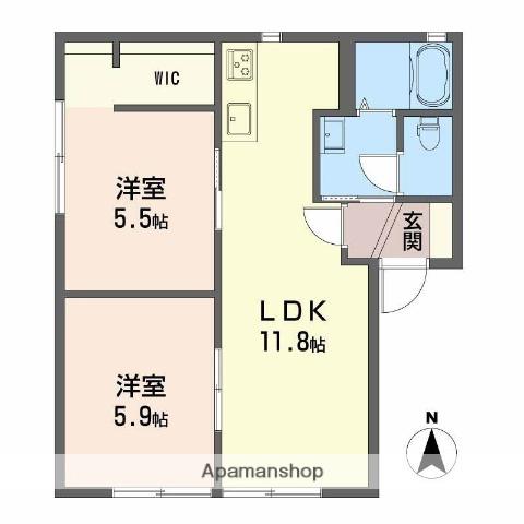 シャーメゾン江田原(2LDK/1階)の間取り写真