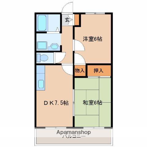 ルミエール加納(2DK/4階)の間取り写真