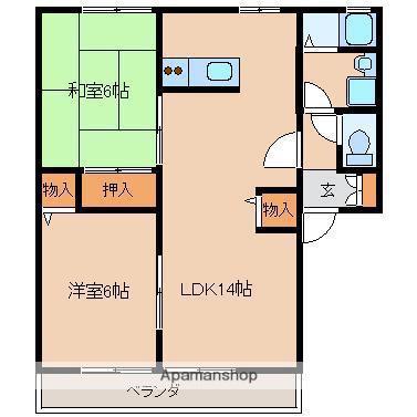ローゼヒダカ(2LDK/2階)の間取り写真