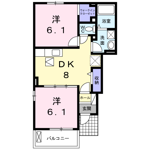 ヴィテッロ(2DK/1階)の間取り写真