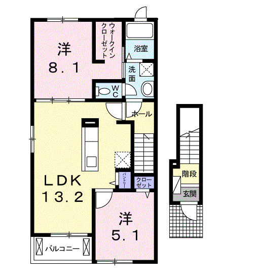 ヴィラ コンフォート(2LDK/2階)の間取り写真