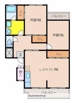 リベーラガーデン1(2LDK/2階)の間取り写真