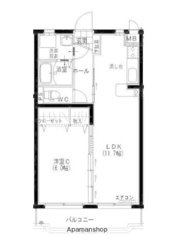 COMODO(1LDK/1階)の間取り写真