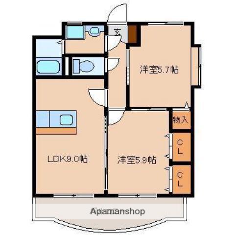 フェリスタ舞鶴(2LDK/3階)の間取り写真