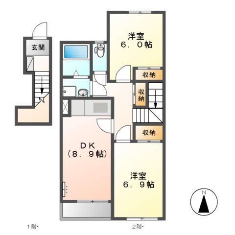 CASA 1(2DK/2階)の間取り写真