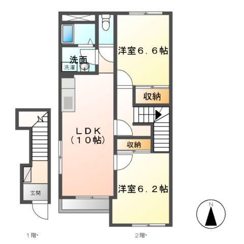 PURE RIVIERE(2LDK/2階)の間取り写真