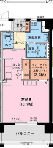 ブライアントパーク大塚台(ワンルーム/4階)の間取り写真