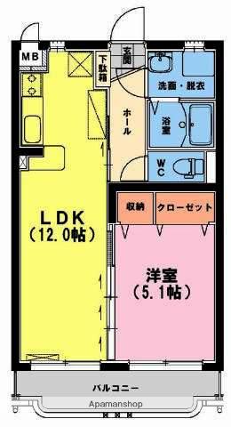 ユーミー由地Ⅱ(1LDK/3階)の間取り写真