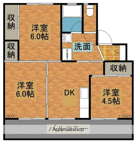 サンコーポラス田野1番館(3DK/2階)の間取り写真