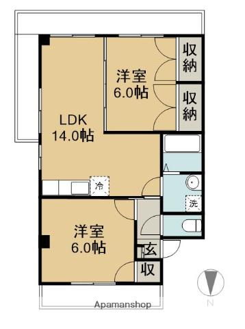 オークヒルズ707(2LDK/2階)の間取り写真