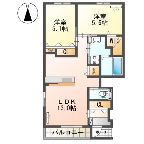 ディアコート南方(2LDK/1階)の間取り写真