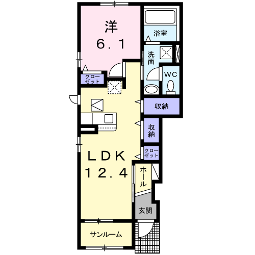 ソラティオ・ファウスト Ⅰ(1LDK/1階)の間取り写真